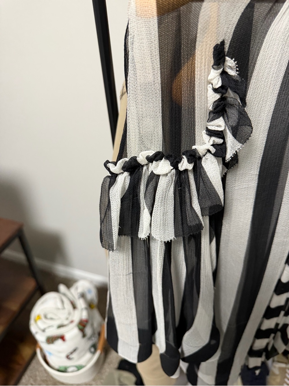 Givenchy Striped Tie-Neck Chiffon Blouse - Black & White - Picture 4 of 8